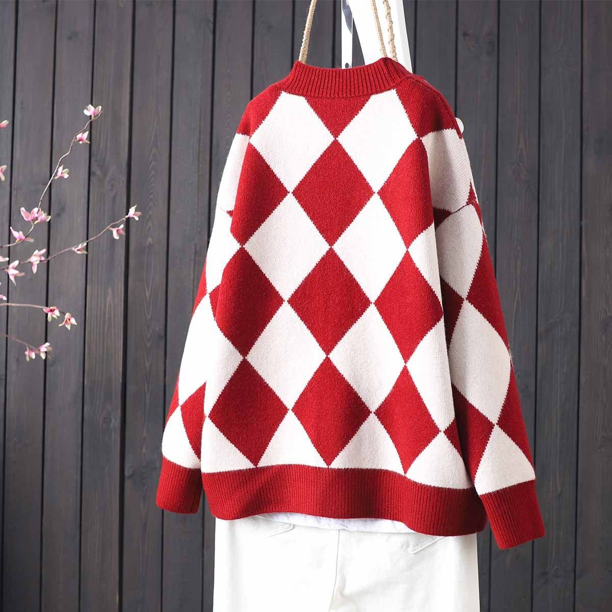 Women's three-dimensional diamond knitted sweater coat