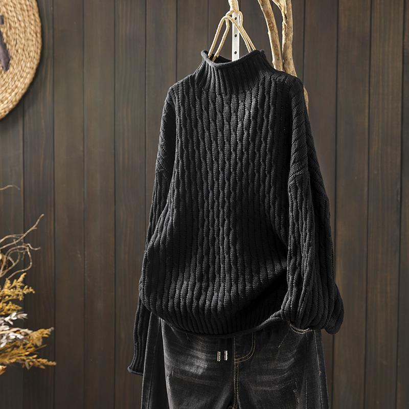 WOMAN'S TURTLENECK THREE-DIMENSIONAL DIAMOND KNITTED SWEATER