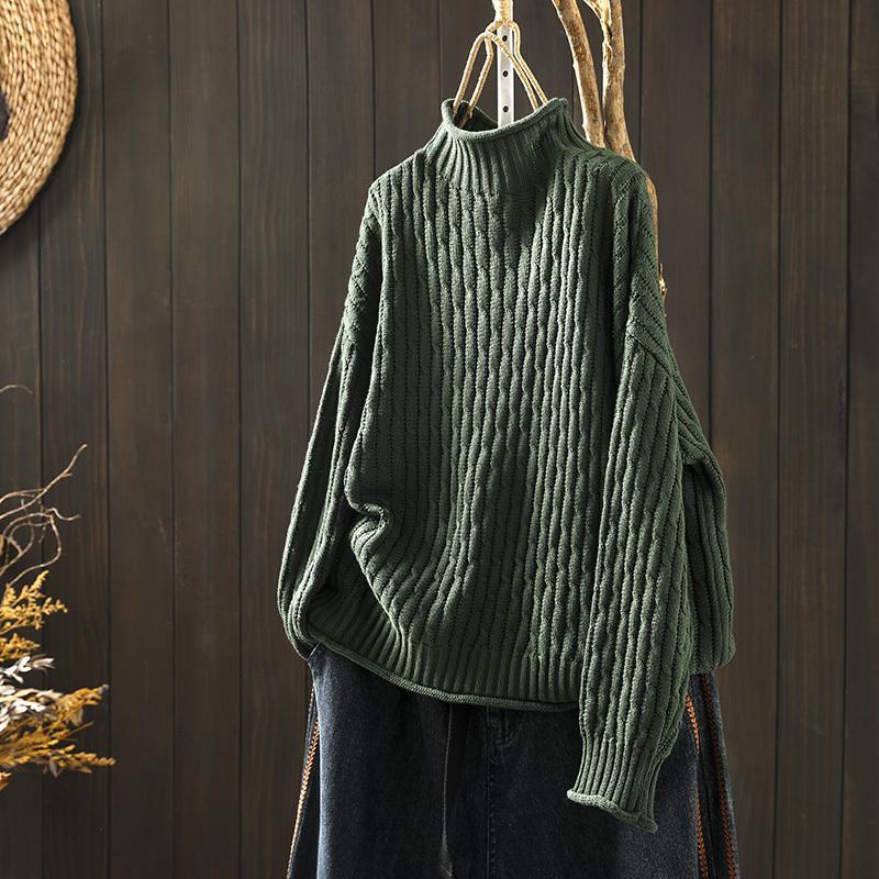 WOMAN'S TURTLENECK THREE-DIMENSIONAL DIAMOND KNITTED SWEATER