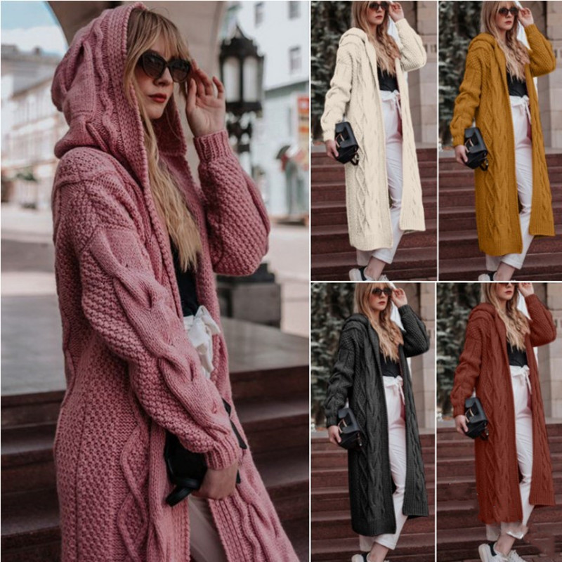 2023  hooded long cardigan Knitted Thick-Line Jumper Coat-FREE SHIPPING