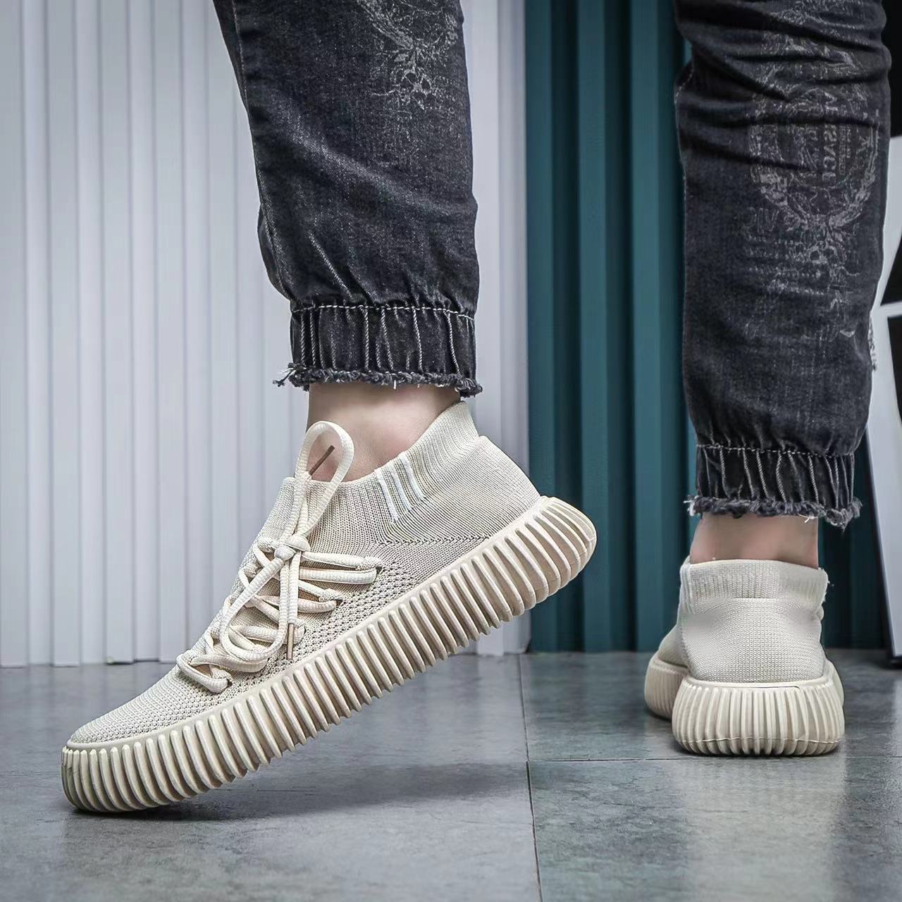 Men's shoes mesh fly woven breathable socks shoes trendy casual shoes