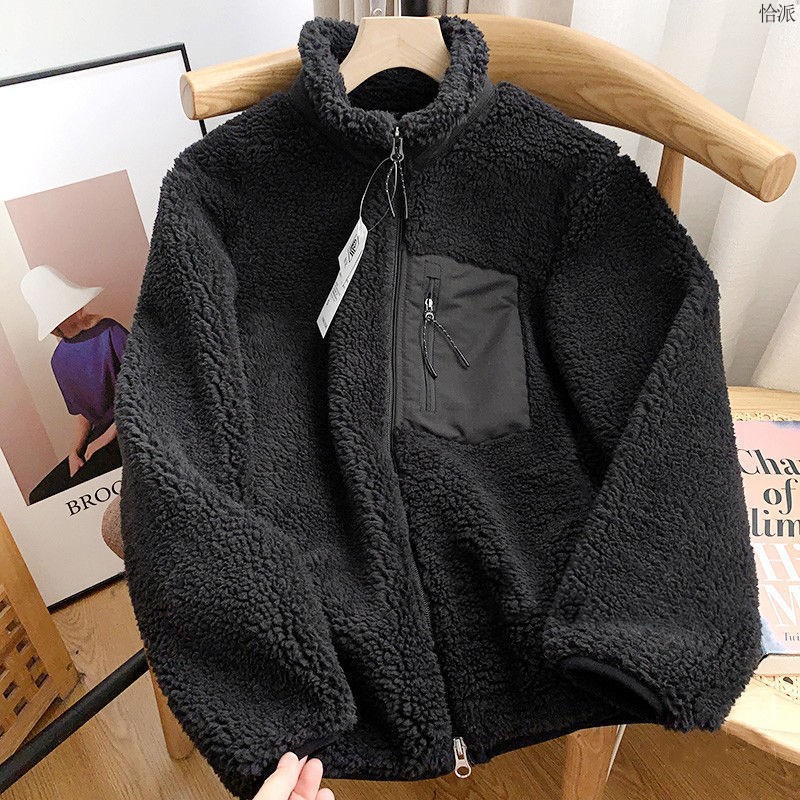 Women's short cardigan plush jacket lamb wool coat
