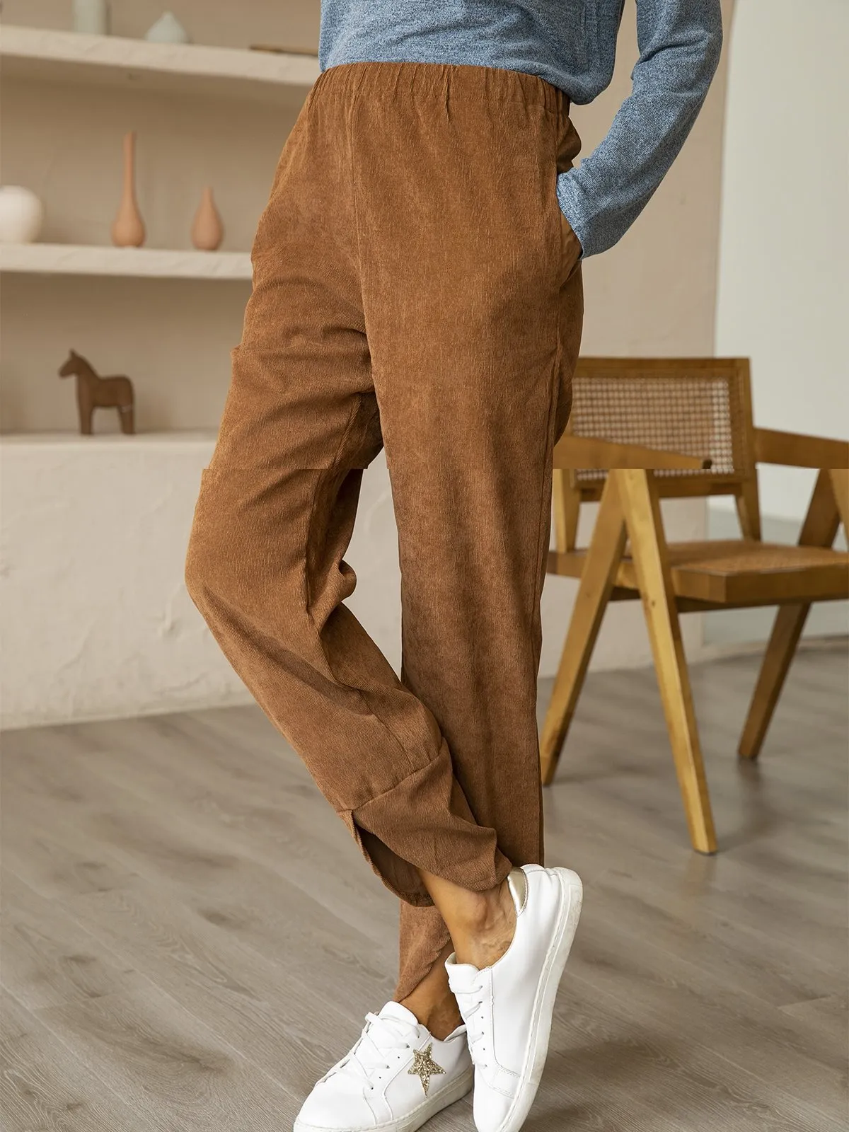 Women's thickened corduroy elastic waist straight casual pants-Buy 3 Get Free Shipping