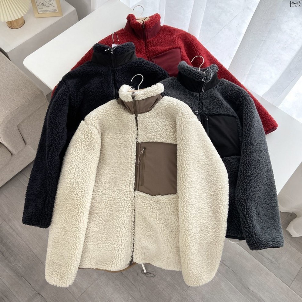 Women's short cardigan plush jacket lamb wool coat