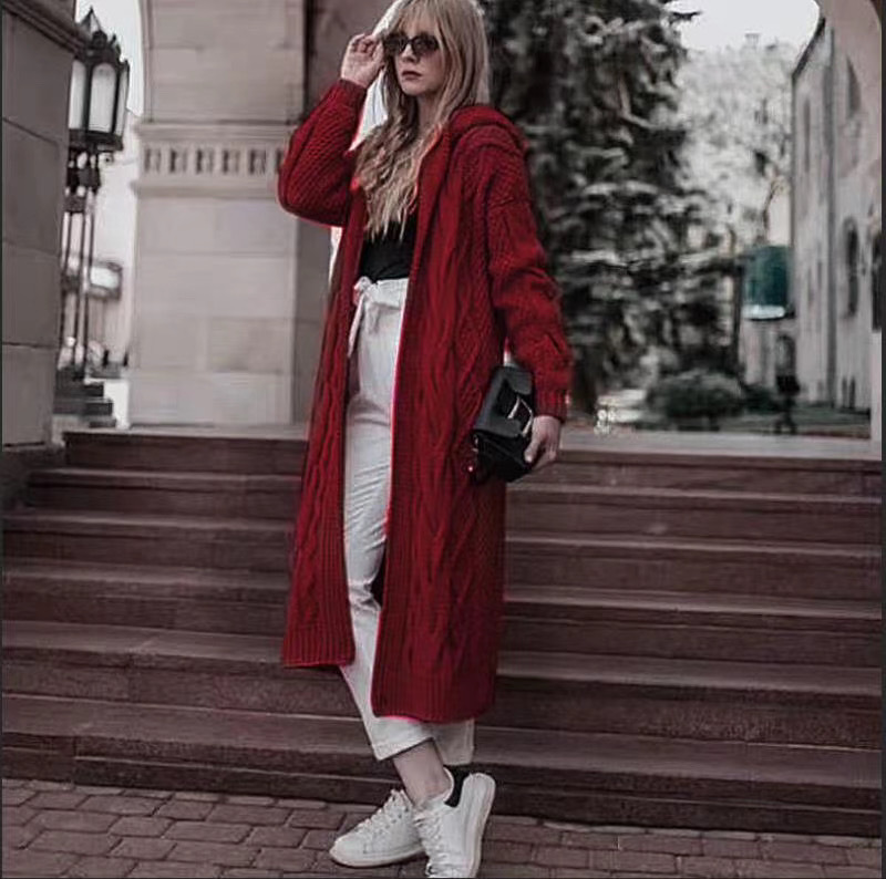 2023  hooded long cardigan Knitted Thick-Line Jumper Coat-FREE SHIPPING