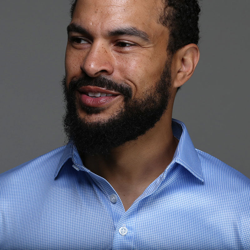 Semi-Spread Collar Polo Blue Houndstooth