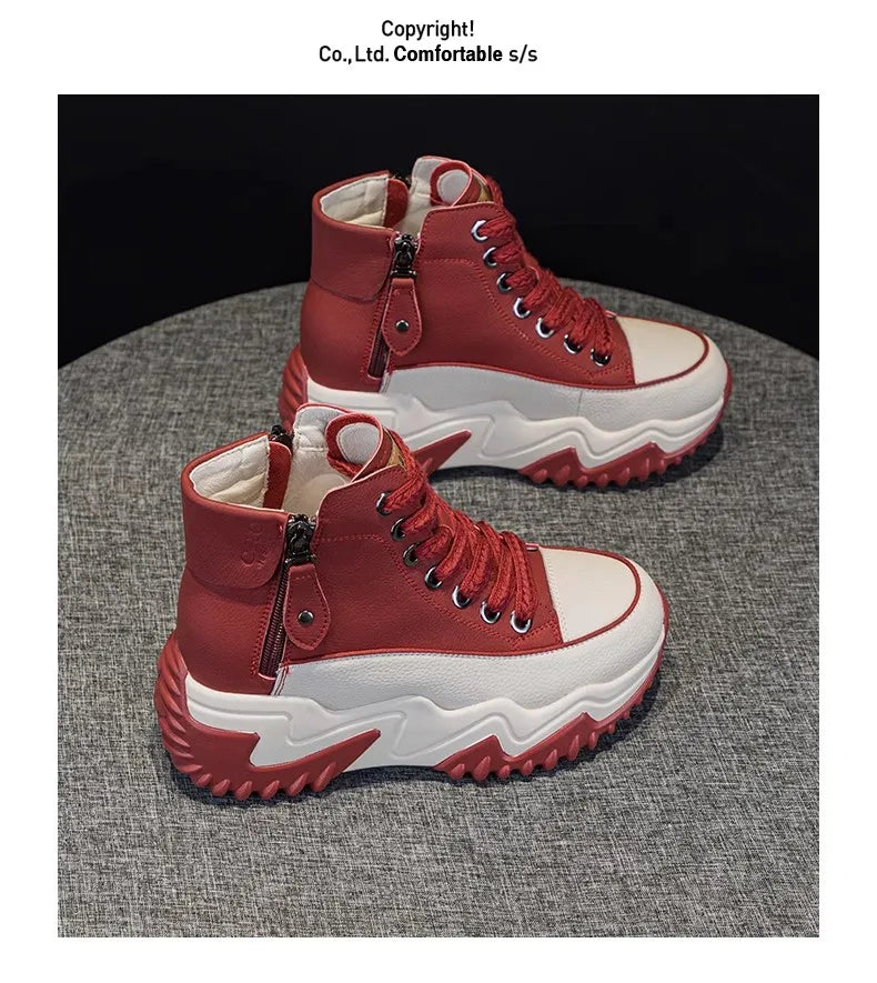 Heel-Lift Leather Sneakers for Women - Boost Your Height with Style