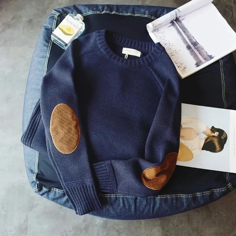 Wool Blend Pullover Elbow Patch Sweater