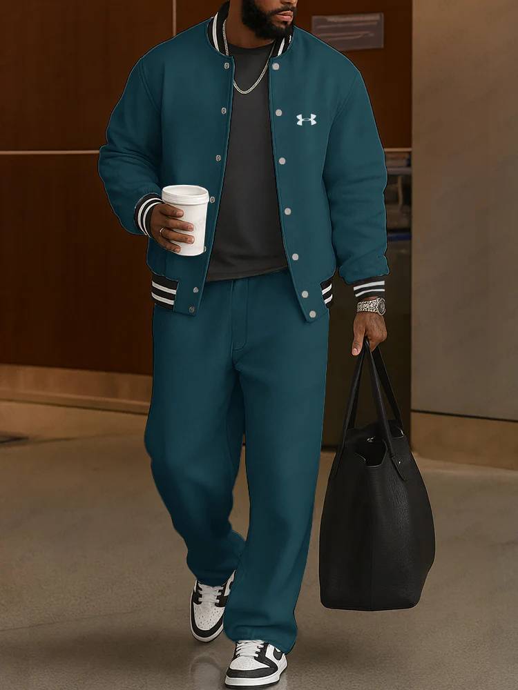 Classic Striped Trim Jacket Pants Set