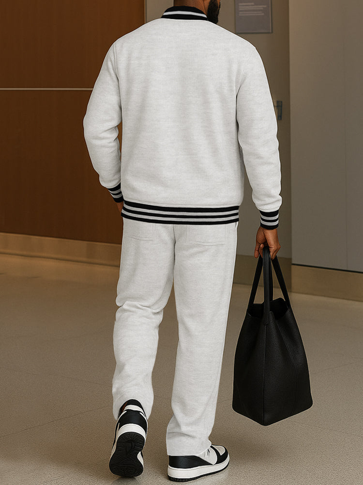 Classic Striped Trim Jacket Pants Set