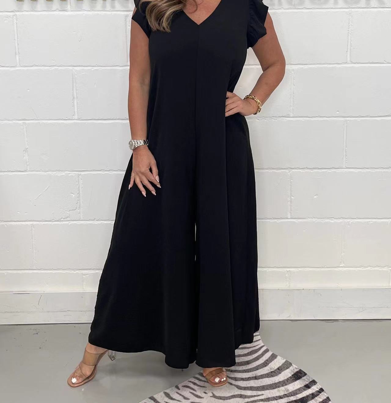 Green Ruffled Sleeve Back Tie Jumpsuit