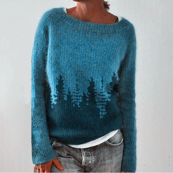 Round Neck Colorblock Loose Stylish Pullover Sweater