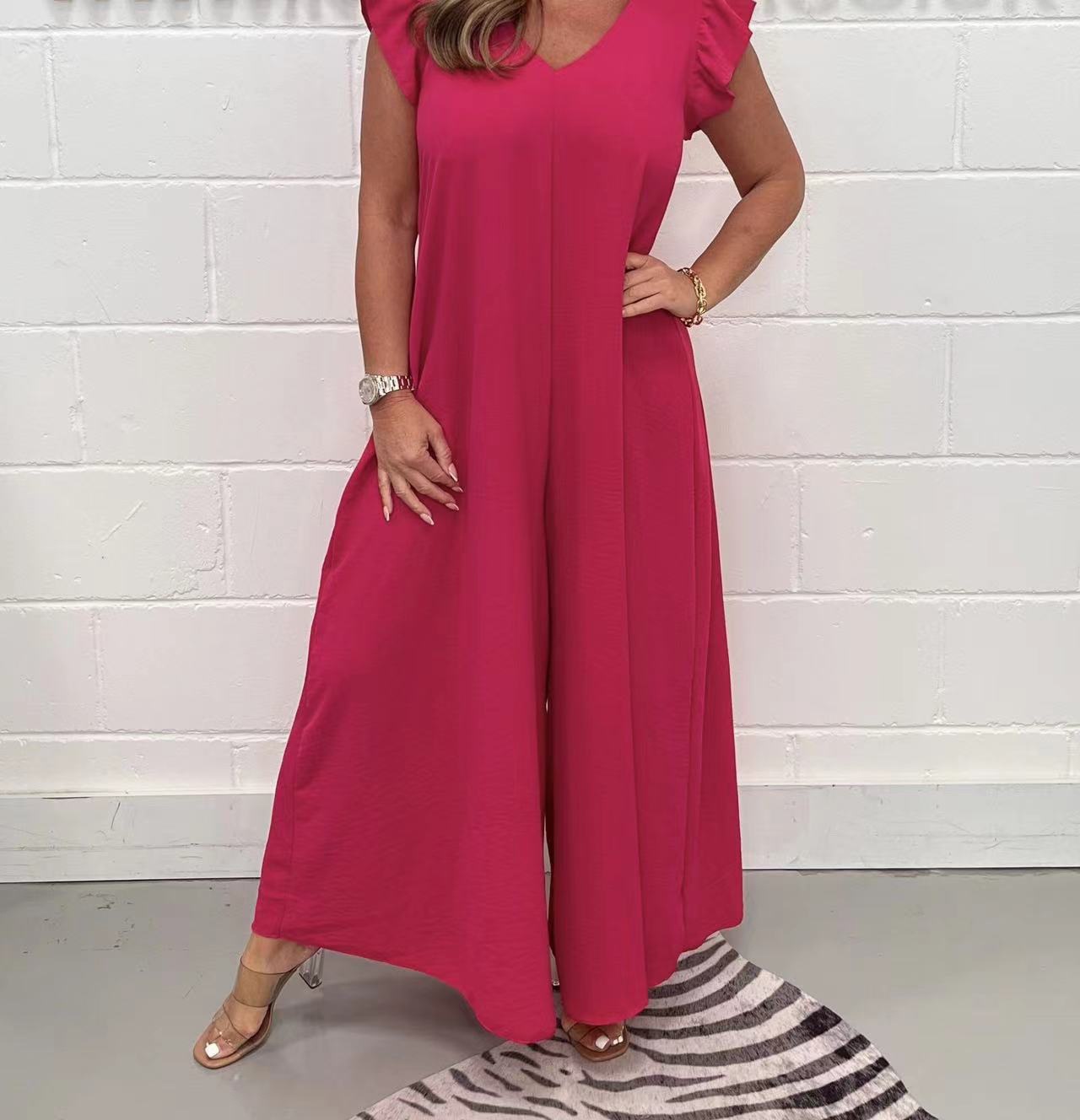 Green Ruffled Sleeve Back Tie Jumpsuit