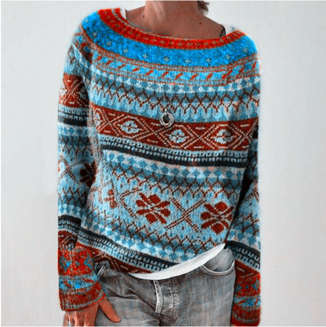 Round Neck Colorblock Loose Stylish Pullover Sweater