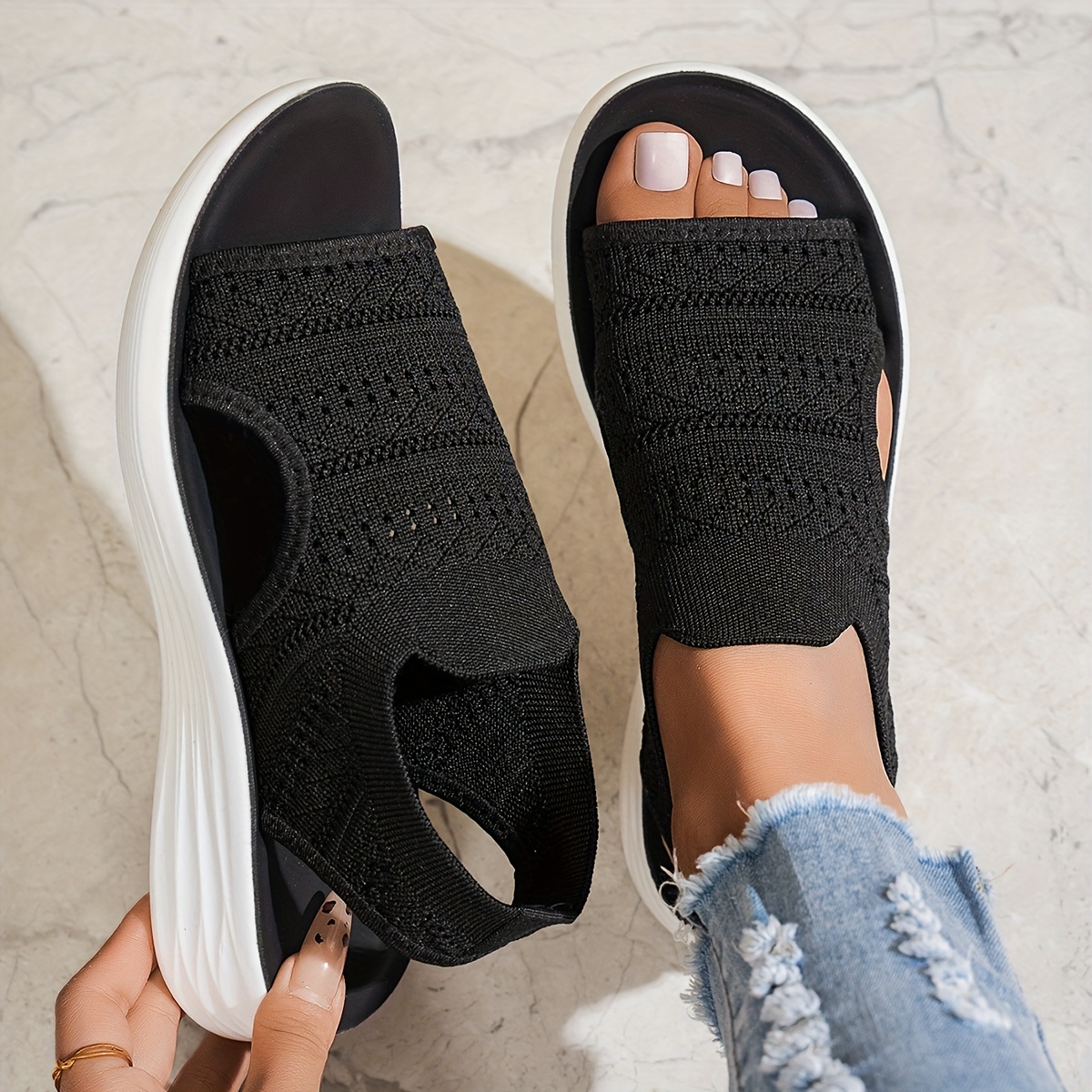 Women's Breathable Knit Platform Sandals
