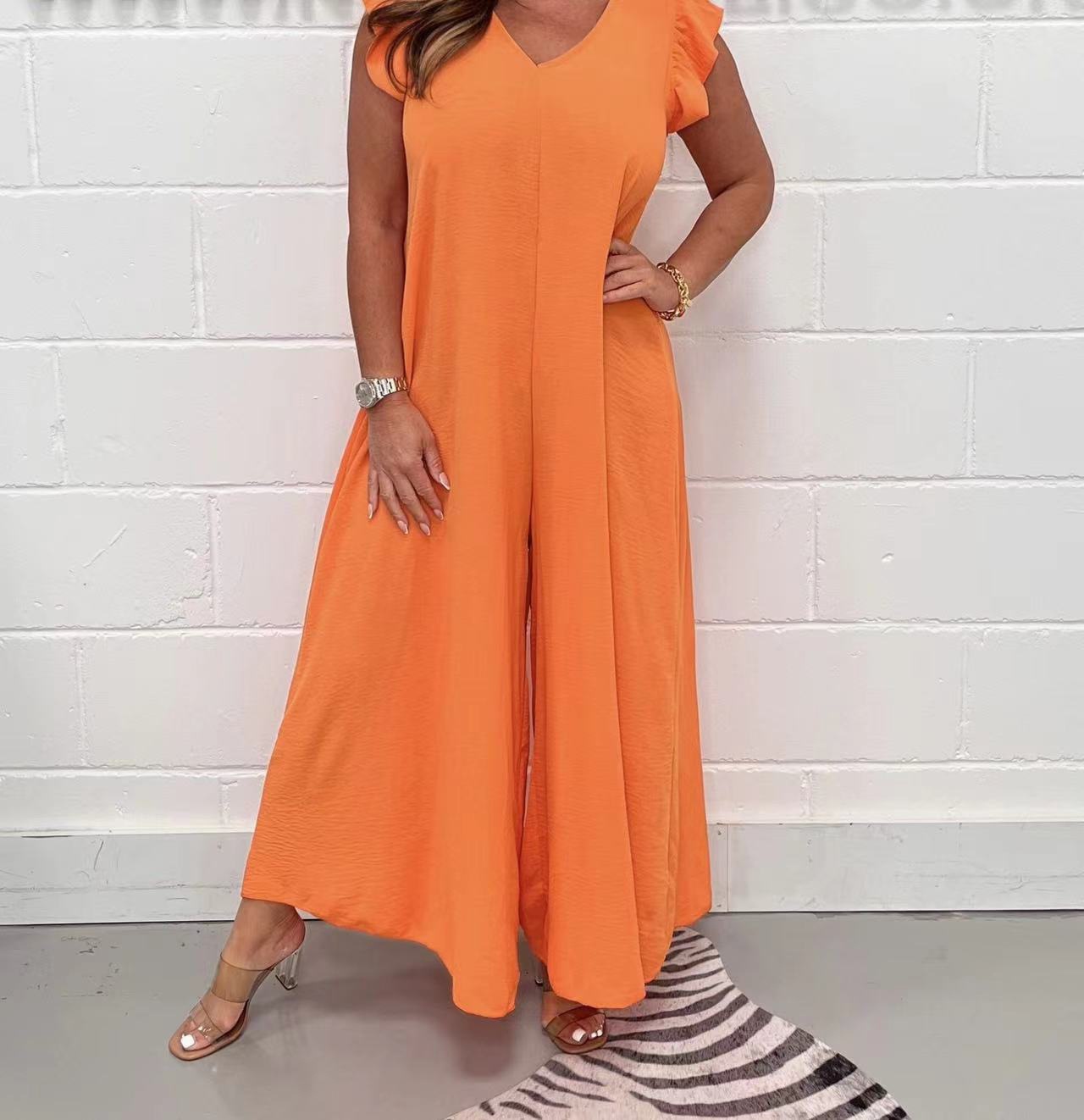 Green Ruffled Sleeve Back Tie Jumpsuit