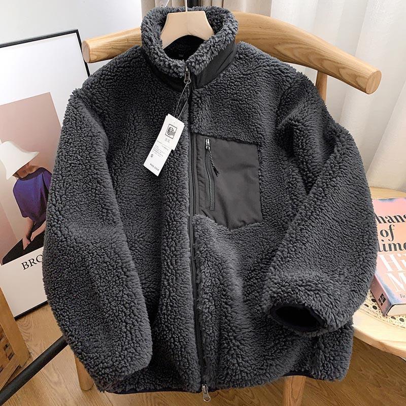 Women's short cardigan plush jacket lamb wool coat