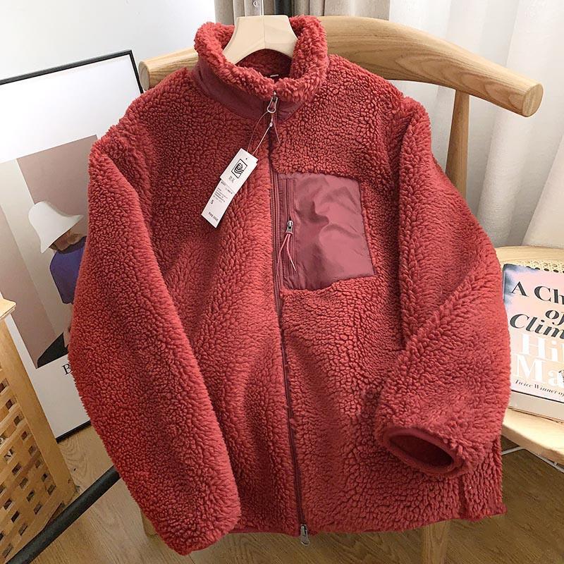 Women's short cardigan plush jacket lamb wool coat