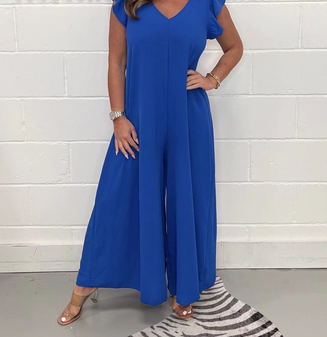 Green Ruffled Sleeve Back Tie Jumpsuit