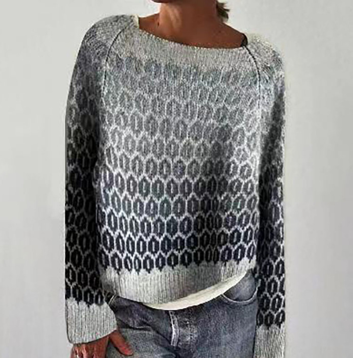 Round Neck Colorblock Loose Stylish Pullover Sweater
