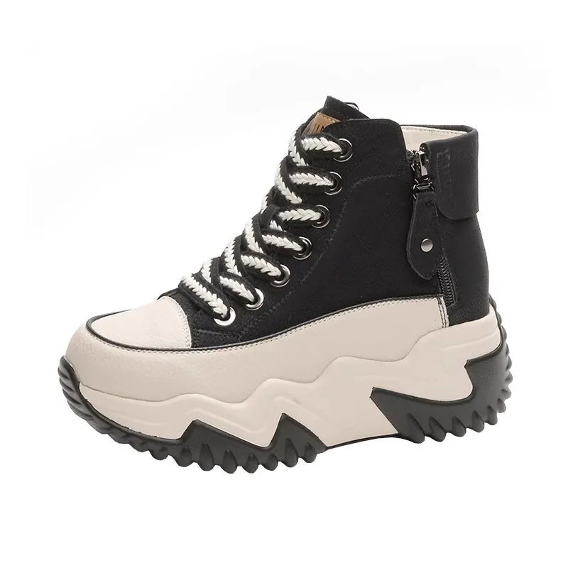 Heel-Lift Leather Sneakers for Women - Boost Your Height with Style