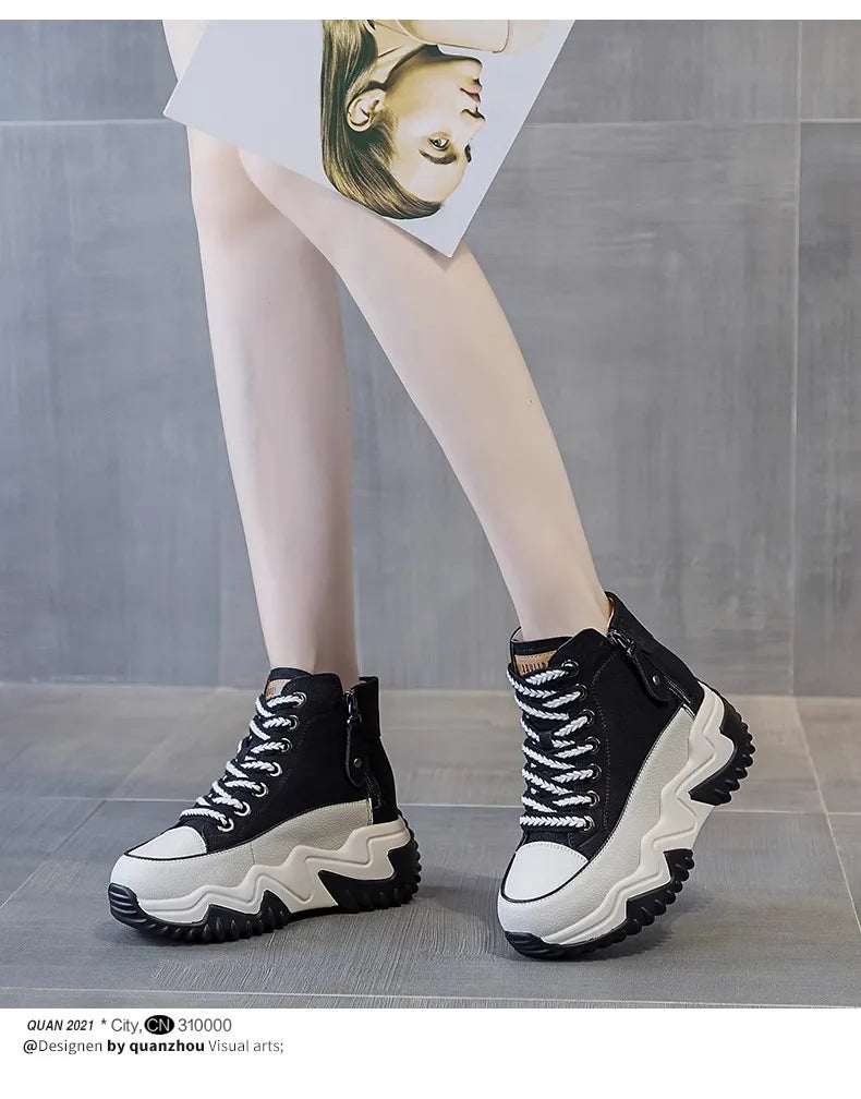 Heel-Lift Leather Sneakers for Women - Boost Your Height with Style
