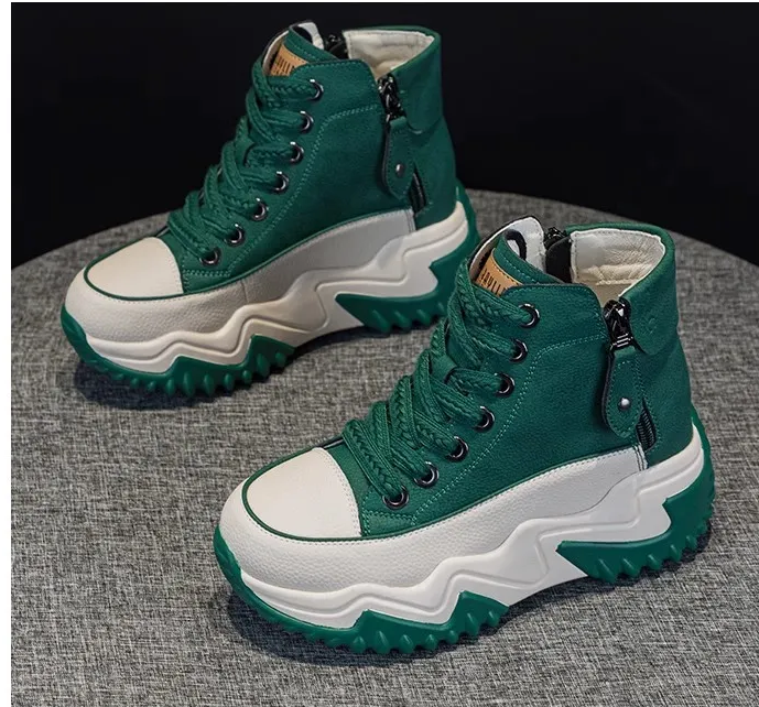 Heel-Lift Leather Sneakers for Women - Boost Your Height with Style