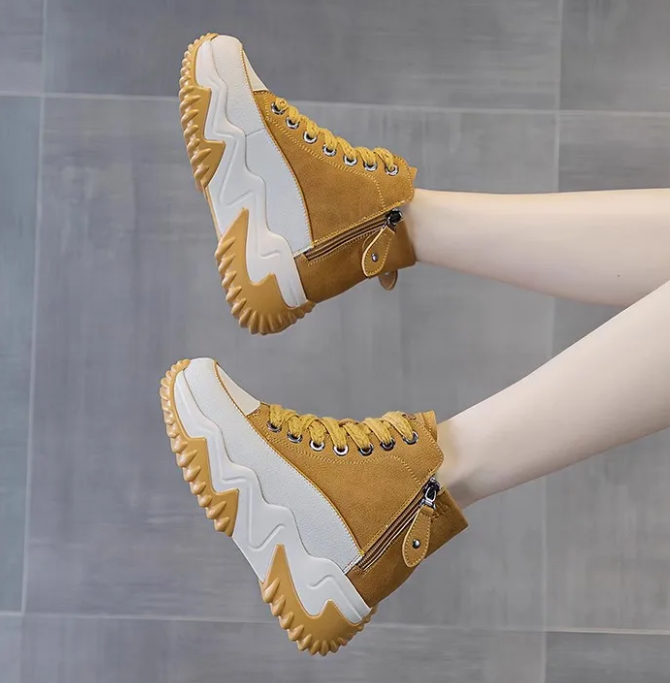 Heel-Lift Leather Sneakers for Women - Boost Your Height with Style