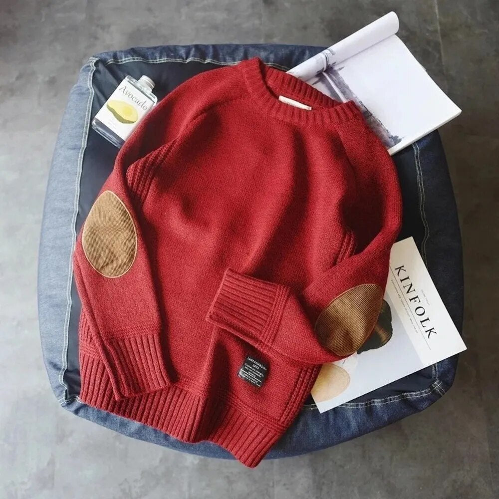 Wool Blend Pullover Elbow Patch Sweater