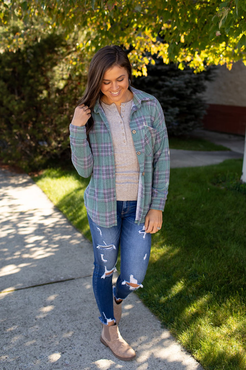 Red Black Plaid Oversized Fleece Button Up (SM-3X)
