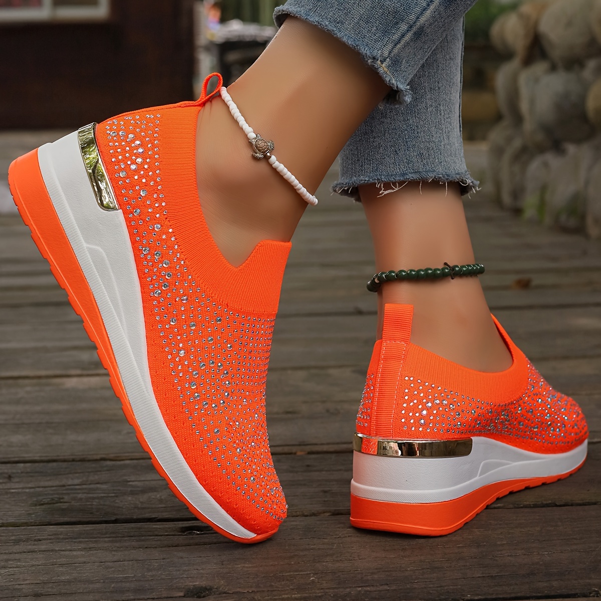Women's Rhinestone Decor Platform Sneakers