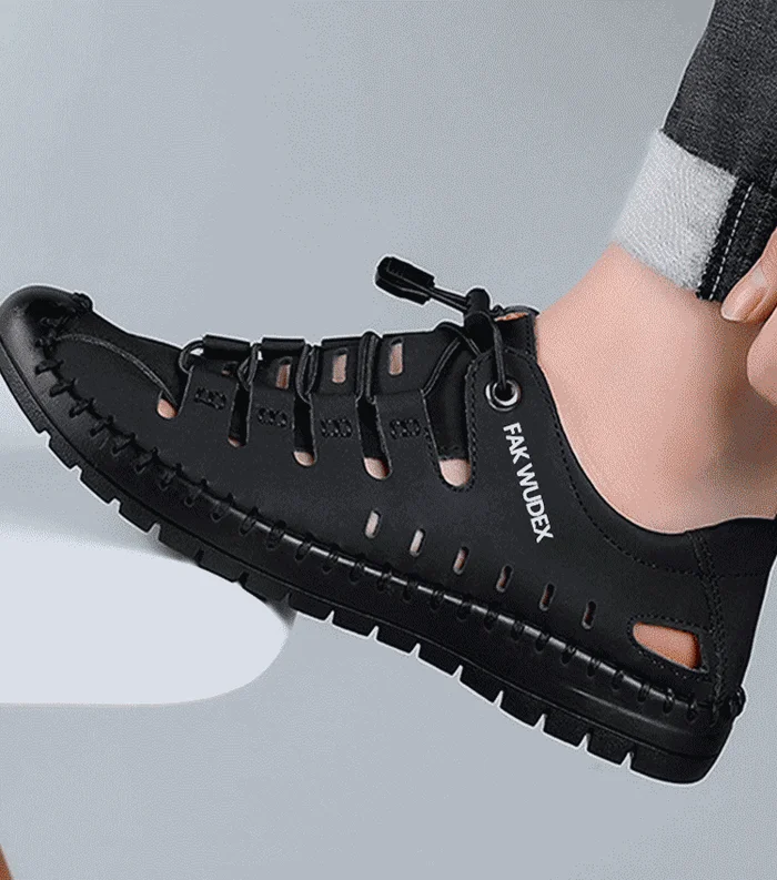 Aviator Wrapped Toe Hollow Leather Sandals