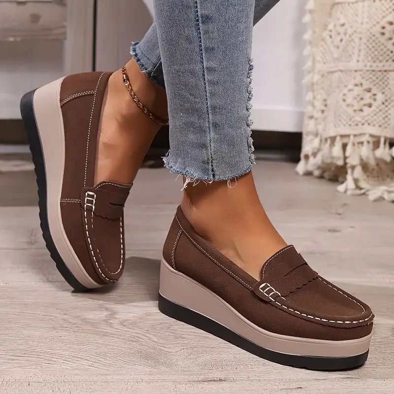womens platform loafers casual round toe slip on heightening shoes comfortable outdoor shoes for daily wear details 5