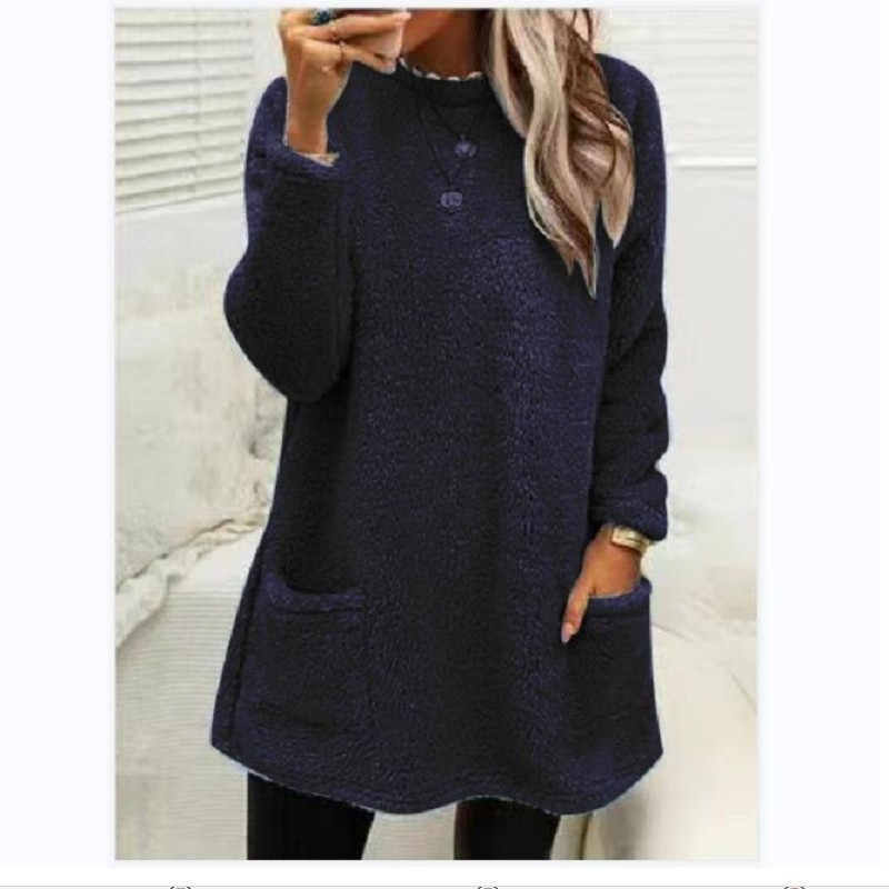 Pocket Crew Neck Casual Warm Long Sleeve T-shirt