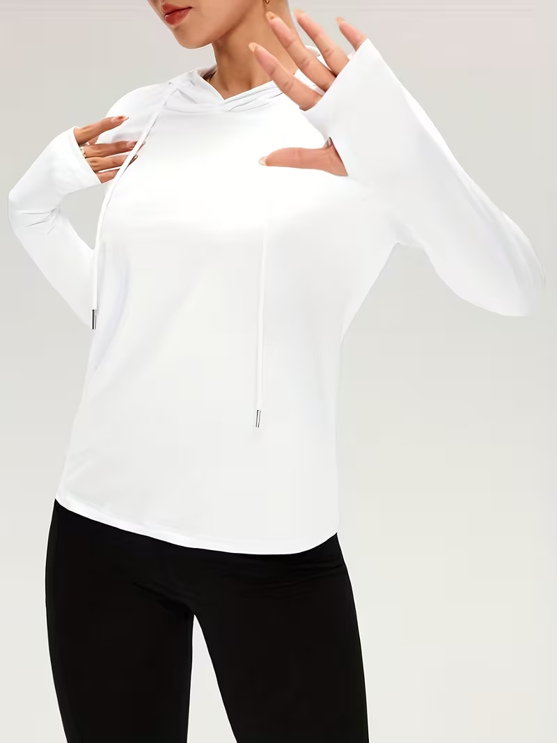 Women's Athletic Hooded T-Shirts | Quick Dry Sun Protection Long Sleeve Workout Tops