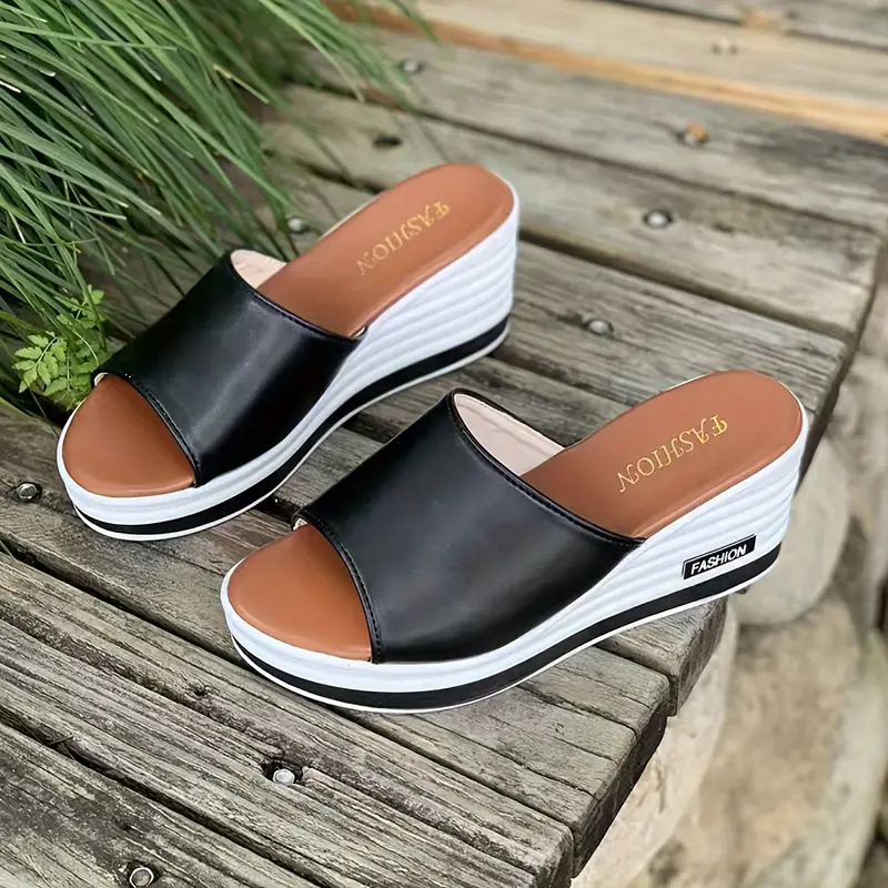 Women s Wedge Slide Sandals Casual Peep Toe Platform Outdoor details 7