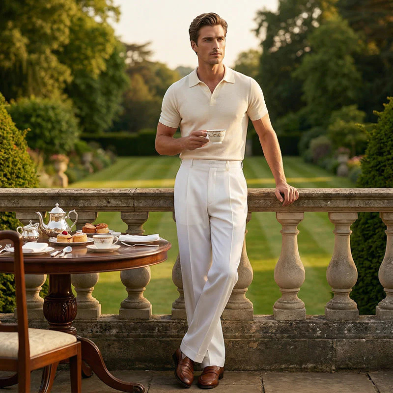 Men’s Casual Pleated Wide-Leg Pants