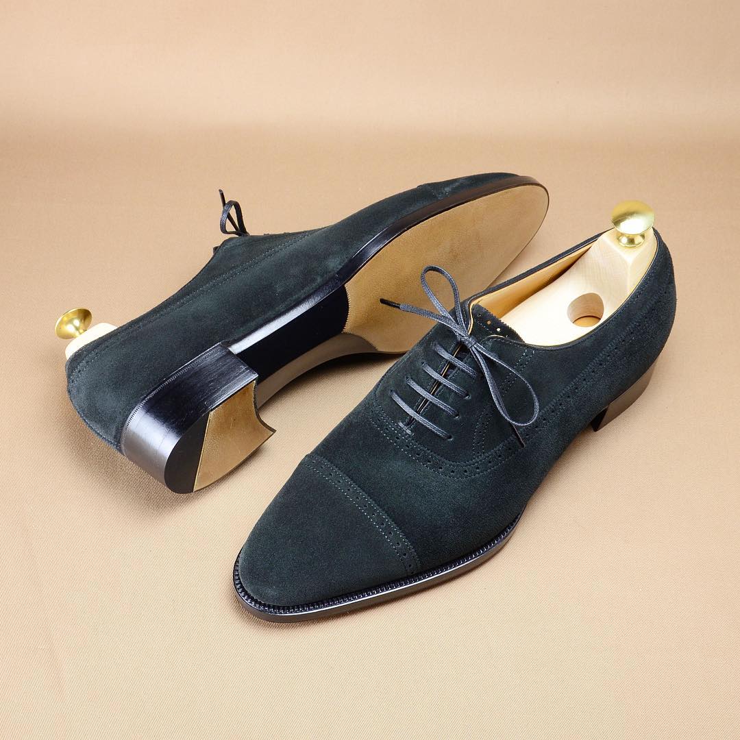 New men's lace-up blue-grey suede shoes-Zittor