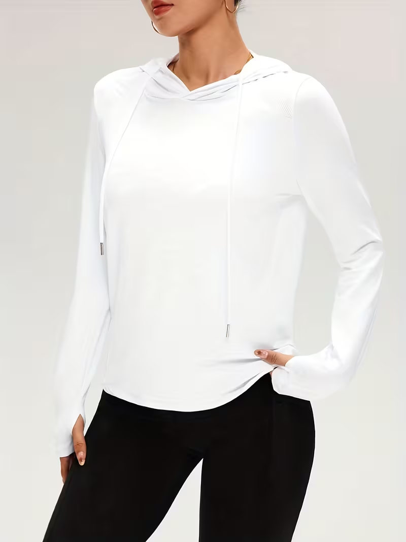 Women's Athletic Hooded T-Shirts | Quick Dry Sun Protection Long Sleeve Workout Tops