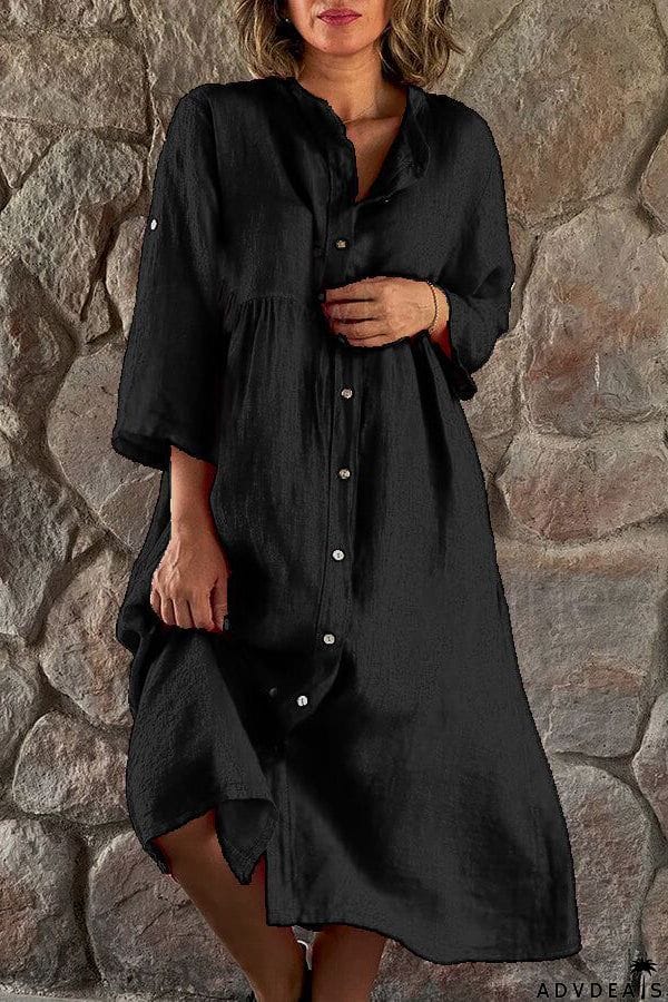 🔥LAST DAY SALE 70%🔥Mindful Cotton Blend Solid Color Button Casual Midi Dress-FREE SHIPPING