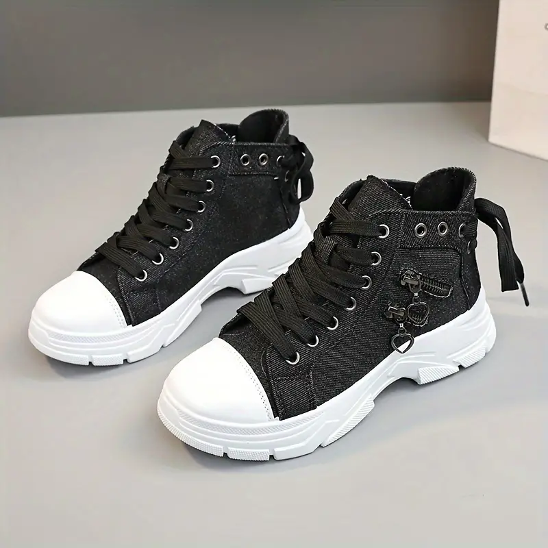 Women s Casual Denim Canvas Shoes Chunky Sole Fashion details 13