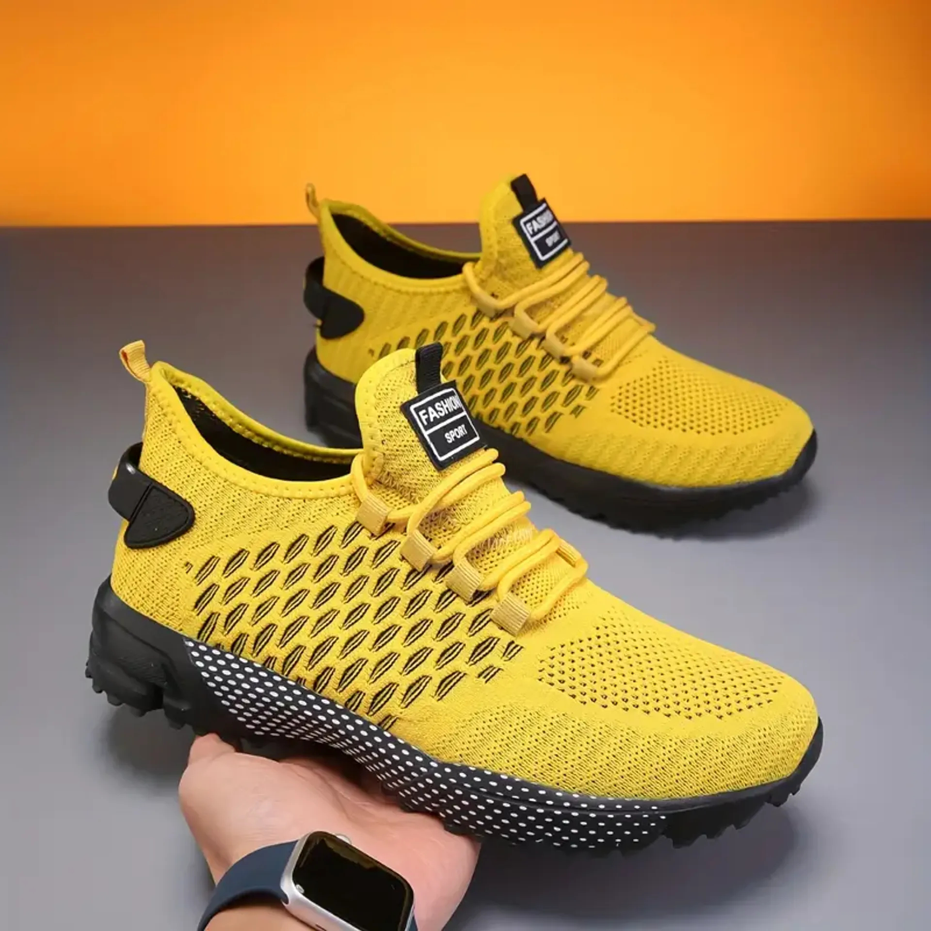Yellow High-Top Performance Athletic Sneakers - Breathable Mesh