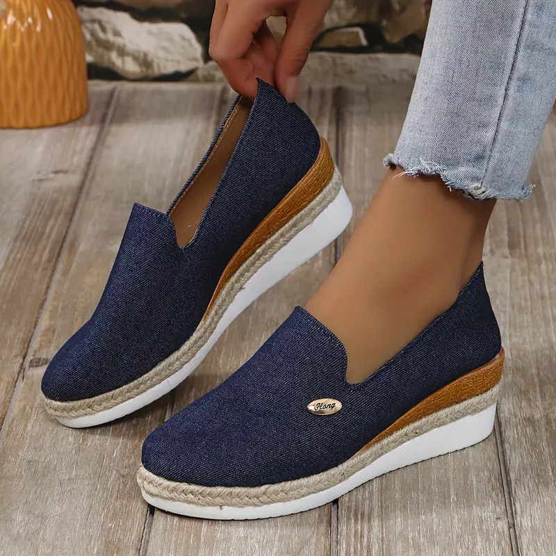 womens solid color casual loafers platform slip on walking comfort shoes espadrilles wedge wedge shoes details 5
