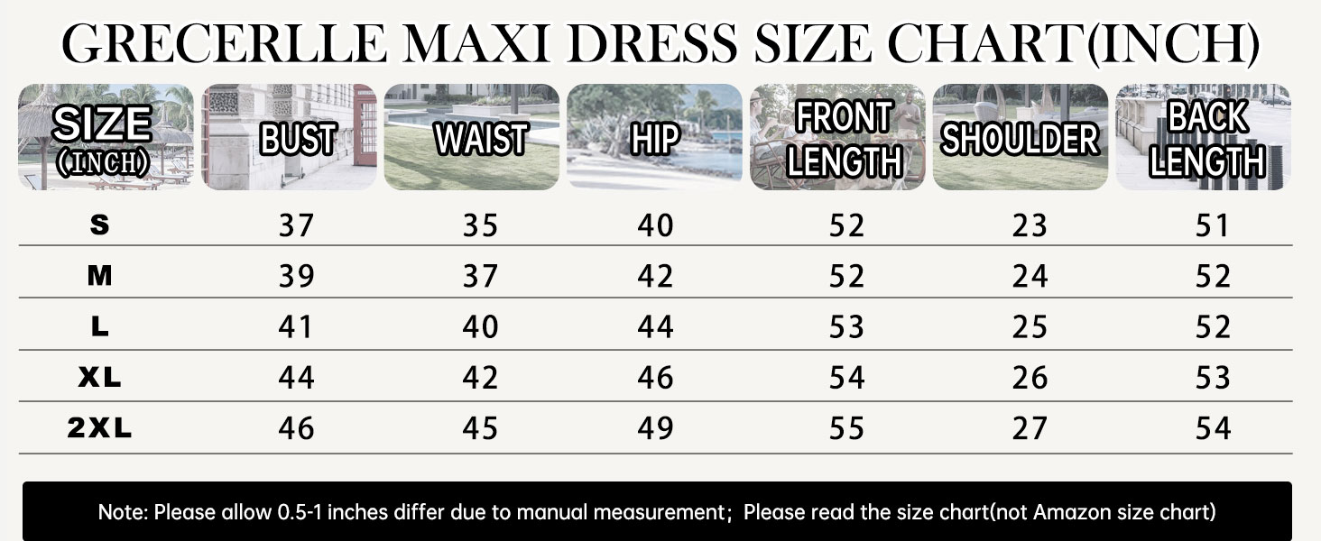 Size Chart: Please allow 0.5 - 1 inches' difference due to manual measurement