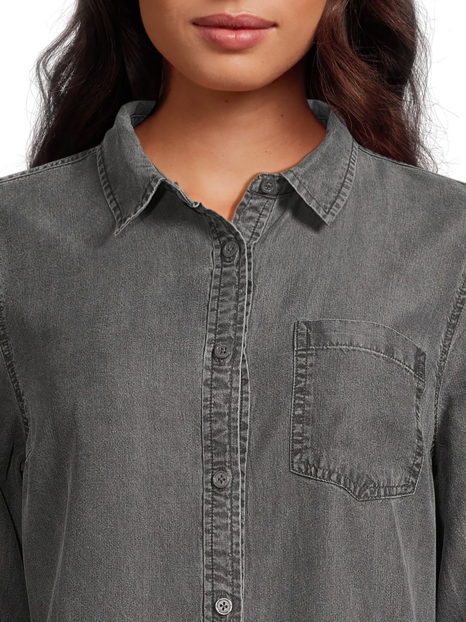 Time and Tru Women's Mini Shirt Dress with Long Sleeves