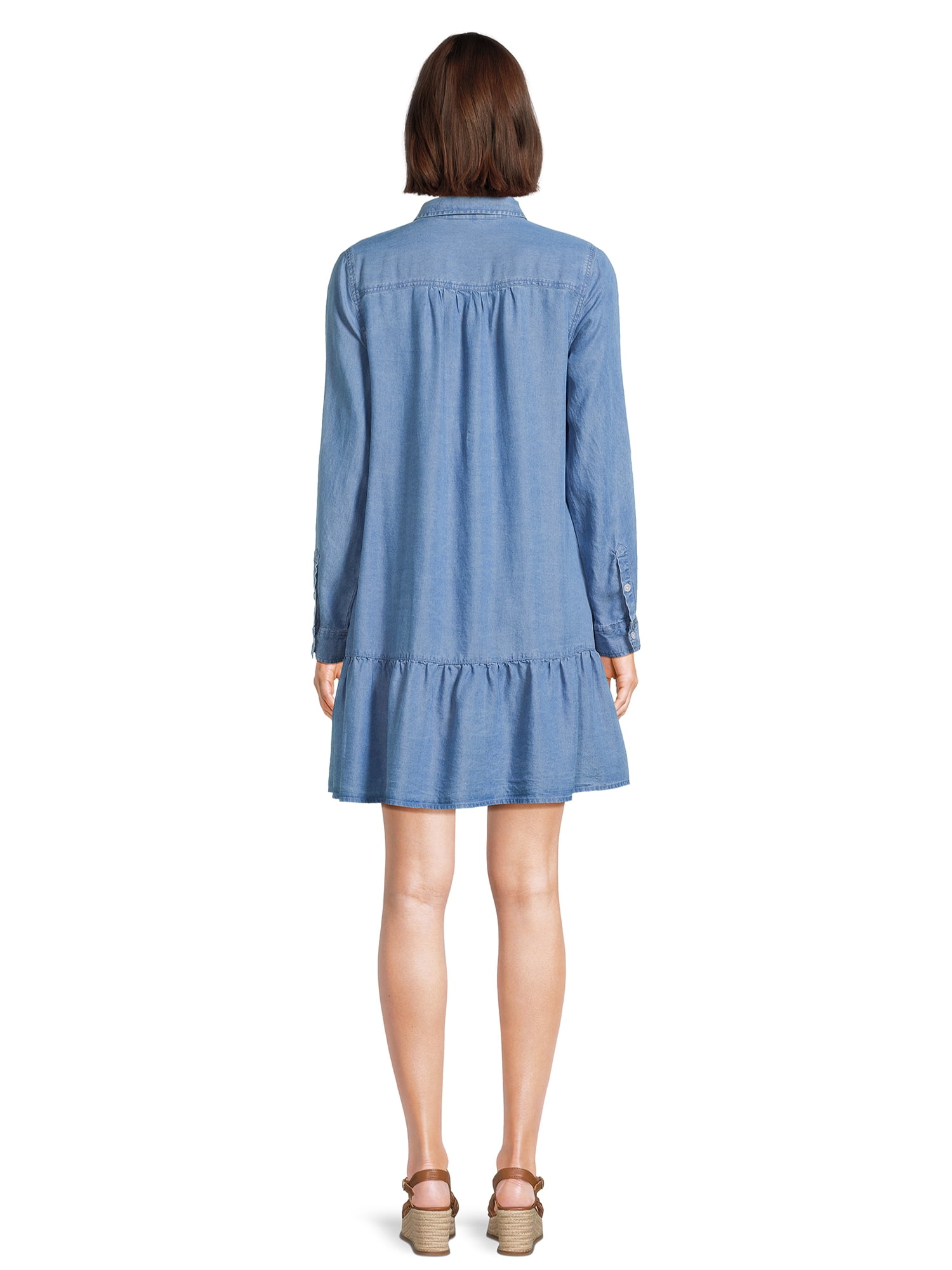 Time and Tru Women's Mini Shirt Dress with Long Sleeves