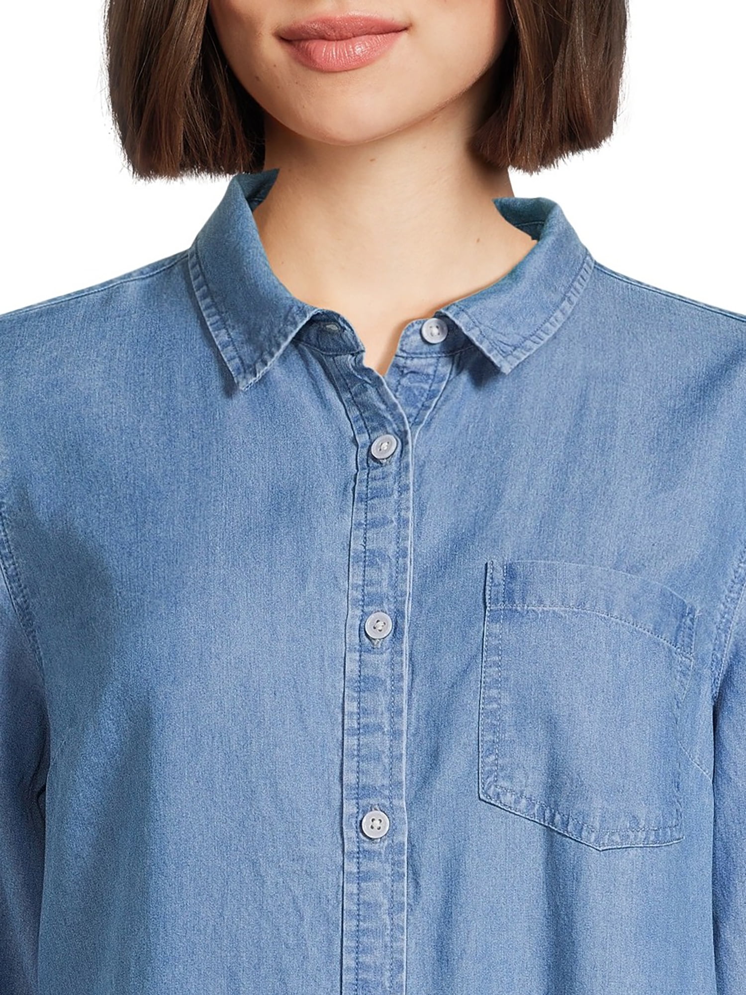 Time and Tru Women's Mini Shirt Dress with Long Sleeves