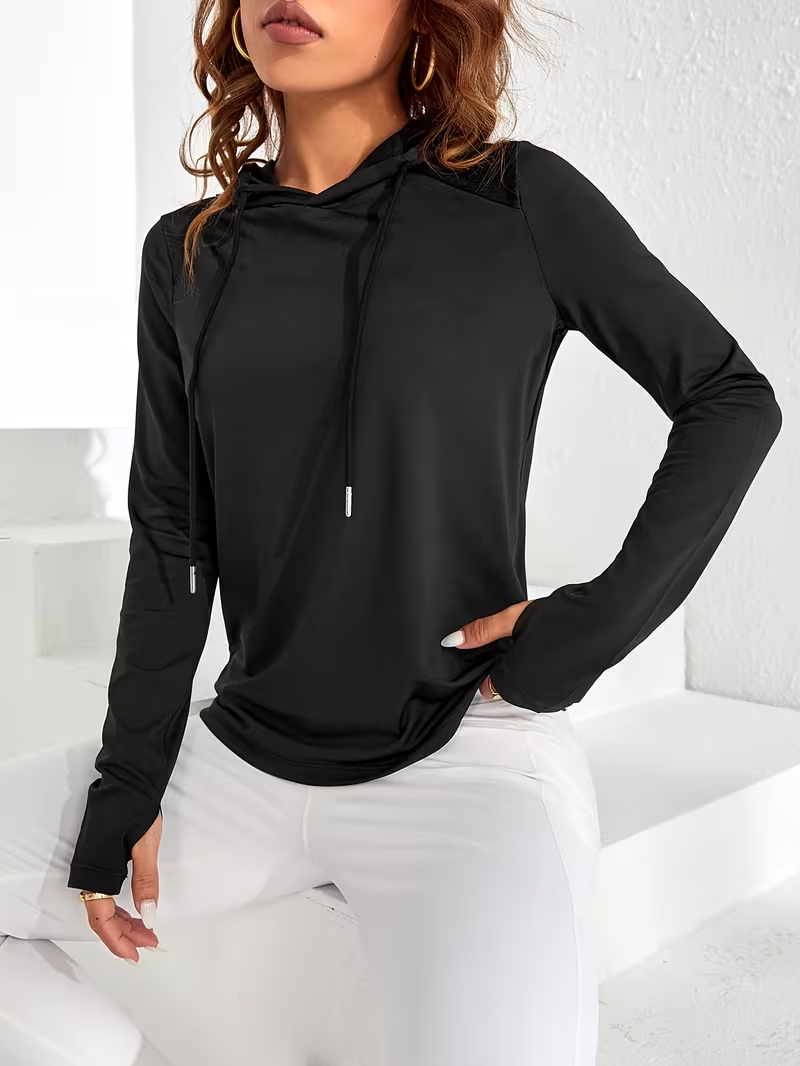 Women's Athletic Hooded T-Shirts | Quick Dry Sun Protection Long Sleeve Workout Tops