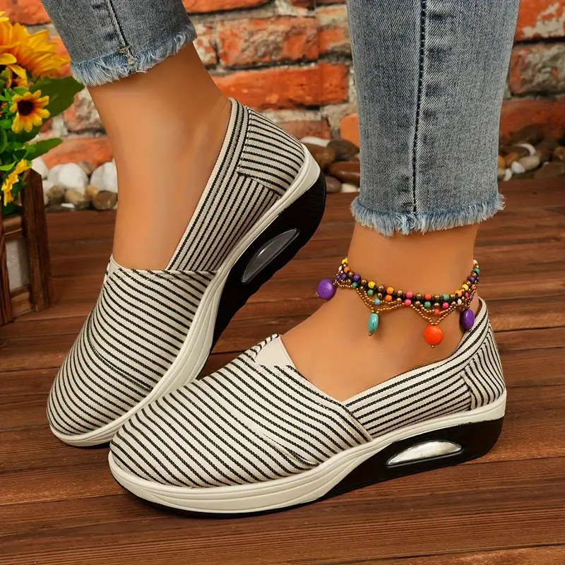 womens slip on sneakers comfortable stylish breathable canvas with air cushion sole for all seasons details 1