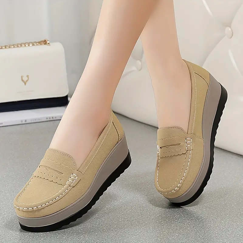 womens platform loafers casual round toe slip on heightening shoes comfortable outdoor shoes for daily wear details 7